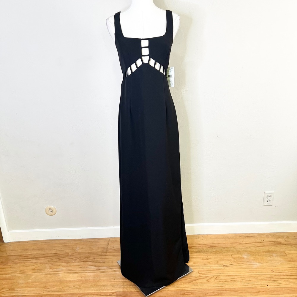 Aidan Mattox Scoop Neck Gown Cutout Maxi Dress‎ Size 8 Black Formal NEW